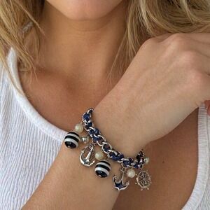 Tamina by Stella Nautical Charm Bracelet Navy Blue Silver Anchor Ship Wheel NEW
